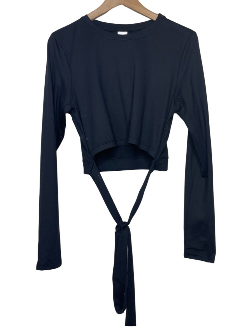 Lolë Burst Black Cropped Long Sleeve Top Wrap Tie Gym Activewear NWOT XL